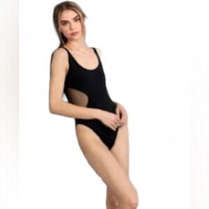 Vince Camuto Mesh Insert Black One Piece Swimsuit
